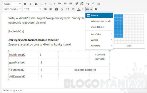 tworzenie i edycja tabel w WordPress